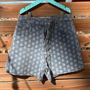 Polagram Blue Patterned Jean Shorts
